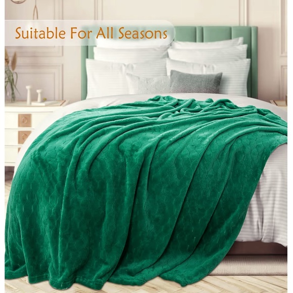 Emerald Green Plush Fleece Throw Blanket 50x60 Super Soft Cozy - Picture 3 of 8